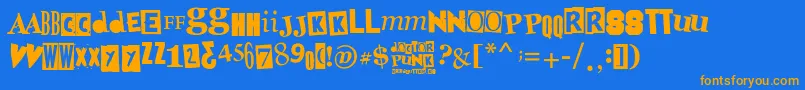 DoctorPunk-Schriftart – Orangefarbene Schriften auf blauem Hintergrund