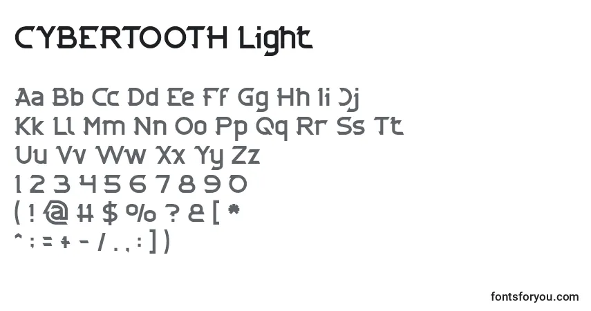 A fonte CYBERTOOTH Light – alfabeto, números, caracteres especiais
