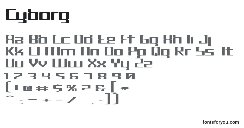 Schriftart Cyborg (124374) – Alphabet, Zahlen, spezielle Symbole