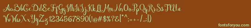 フォントCymbidium – 緑色の文字が茶色の背景にあります。