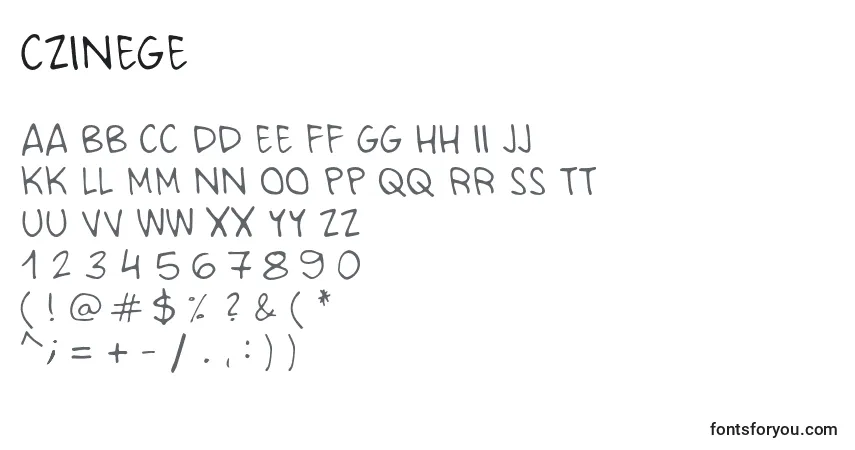 Schriftart CZINEGE – Alphabet, Zahlen, spezielle Symbole