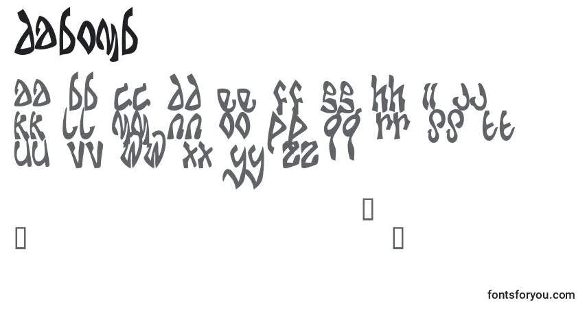 A fonte DABOMB   (124392) – alfabeto, números, caracteres especiais