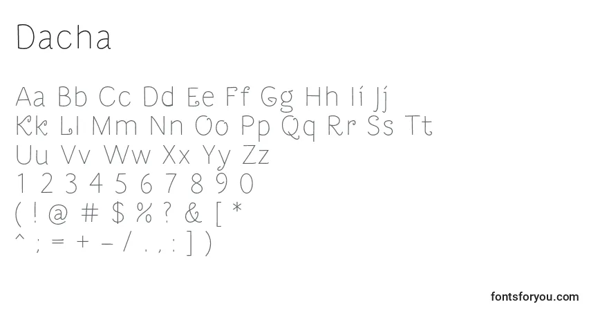 Fuente Dacha - alfabeto, números, caracteres especiales