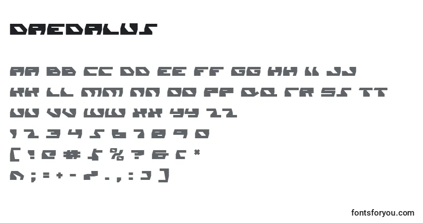 A fonte Daedalus (124395) – alfabeto, números, caracteres especiais