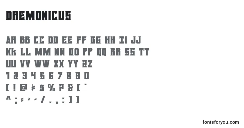 A fonte Daemonicus (124396) – alfabeto, números, caracteres especiais