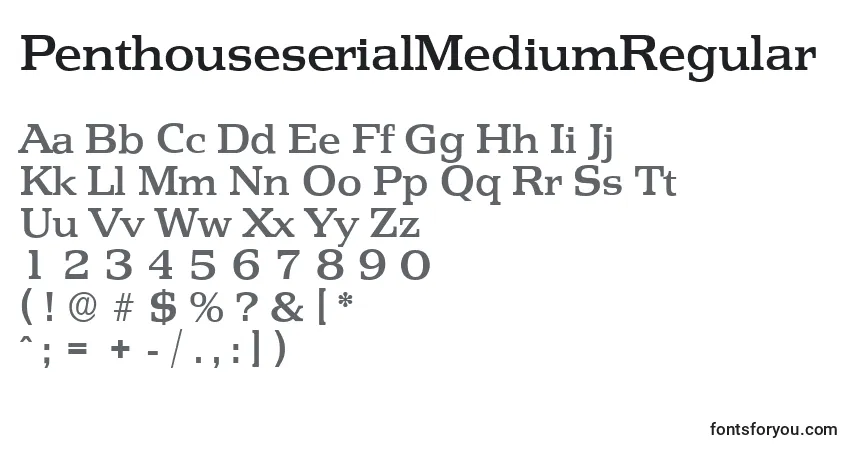 PenthouseserialMediumRegular-fontti – aakkoset, numerot, erikoismerkit