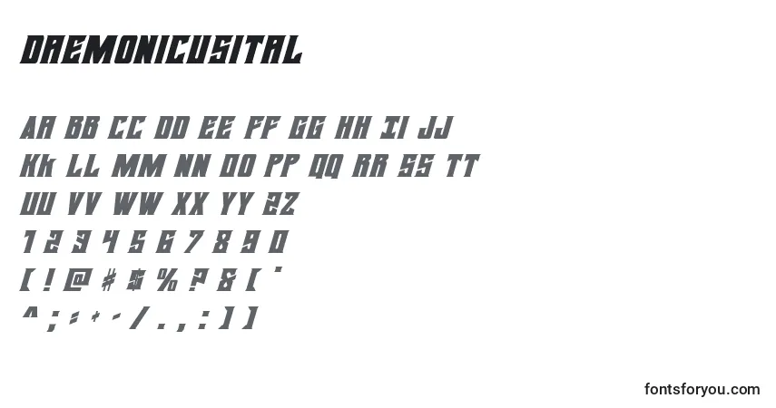 Daemonicusital (124407)-fontti – aakkoset, numerot, erikoismerkit