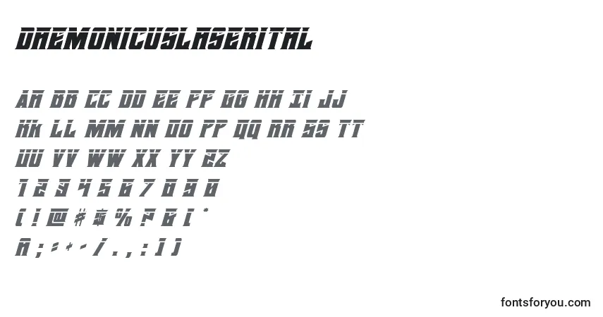 A fonte Daemonicuslaserital – alfabeto, números, caracteres especiais