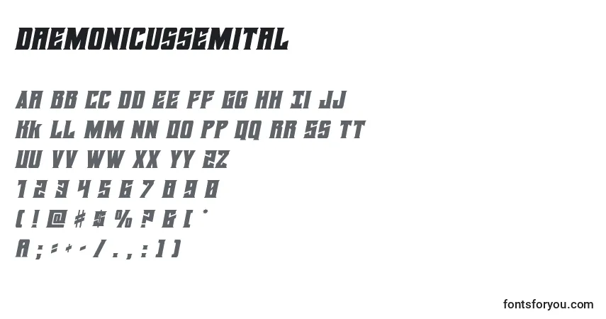 Daemonicussemital-fontti – aakkoset, numerot, erikoismerkit