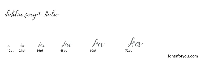 Tamaños de fuente Dahlia script Italic