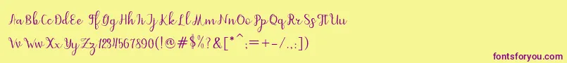 dahlia script Font – Purple Fonts on Yellow Background