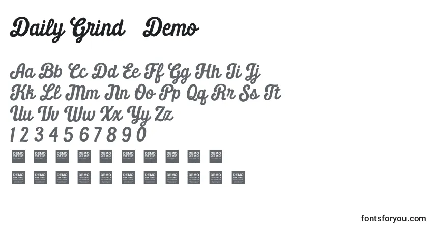 Schriftart Daily Grind   Demo – Alphabet, Zahlen, spezielle Symbole