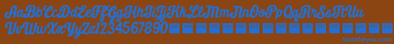 Daily Grind   Demo-Schriftart – Blaue Schriften auf braunem Hintergrund