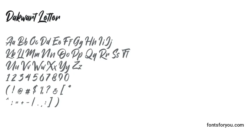 Czcionka Dakwart Letter – alfabet, cyfry, specjalne znaki