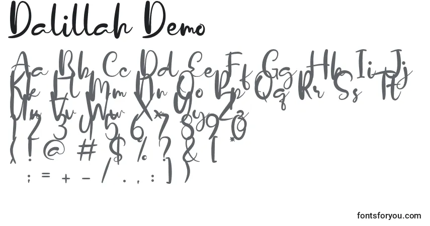 Schriftart Dalillah Demo – Alphabet, Zahlen, spezielle Symbole