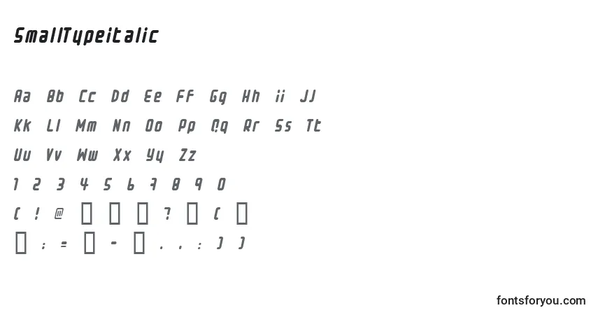 A fonte SmallTypeItalic – alfabeto, números, caracteres especiais