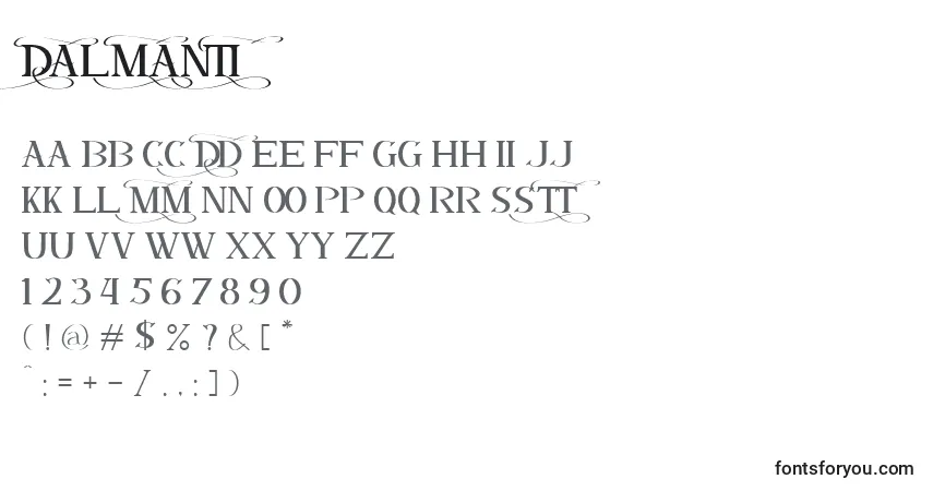A fonte DALMANTI (124440) – alfabeto, números, caracteres especiais