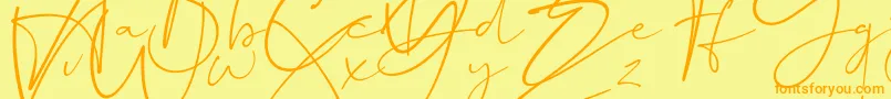 Dalmatins-Schriftart – Orangefarbene Schriften auf gelbem Hintergrund
