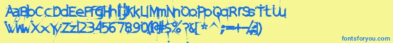 DamagedSataLightExtended Font – Blue Fonts on Yellow Background