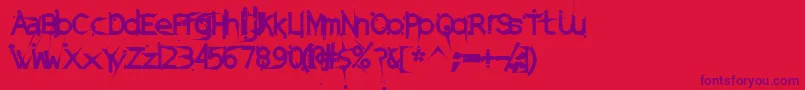 フォントDamagedSataLightExtended – 赤い背景に紫のフォント
