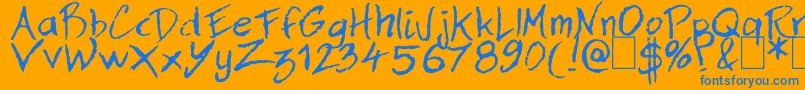 Dan Hand Font – Blue Fonts on Orange Background