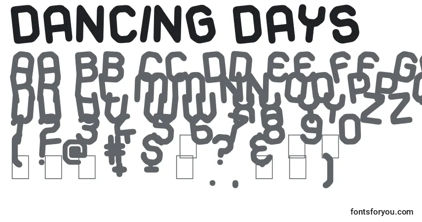 Dancing Days-fontti – aakkoset, numerot, erikoismerkit