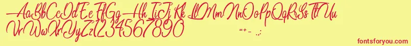 Dancing in the Beat-Schriftart – Rote Schriften auf gelbem Hintergrund