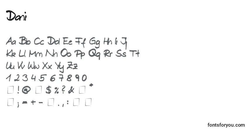 Шрифт Dani (124457) – алфавит, цифры, специальные символы