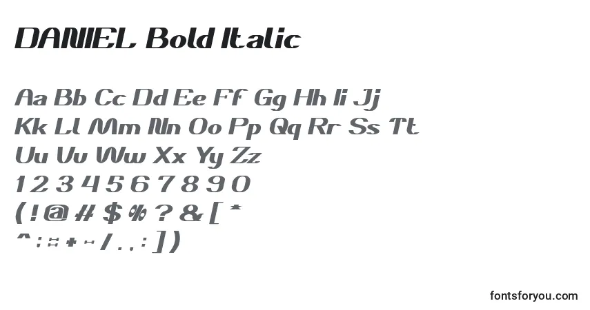 Czcionka DANIEL Bold Italic – alfabet, cyfry, specjalne znaki