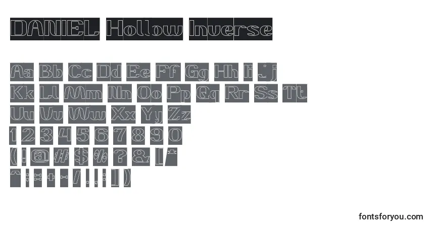 Czcionka DANIEL Hollow Inverse – alfabet, cyfry, specjalne znaki