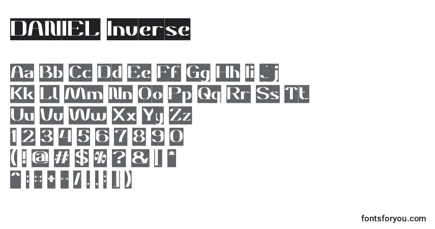 Czcionka DANIEL Inverse – alfabet, cyfry, specjalne znaki