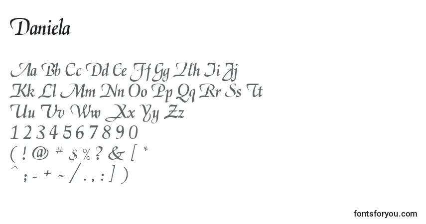 Schriftart Daniela (124466) – Alphabet, Zahlen, spezielle Symbole