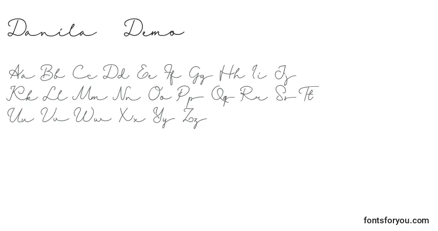 Шрифт Danila   Demo – алфавит, цифры, специальные символы