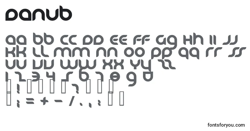A fonte DANUB    (124473) – alfabeto, números, caracteres especiais