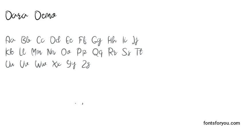 A fonte Dara Demo (124478) – alfabeto, números, caracteres especiais