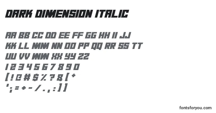 Dark Dimension Italic-fontti – aakkoset, numerot, erikoismerkit