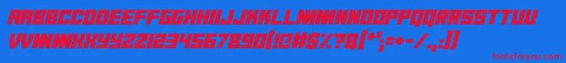 Dark Dimension Italic-Schriftart – Rote Schriften auf blauem Hintergrund
