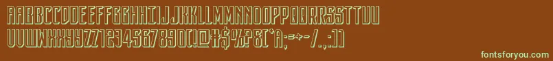 フォントdarkdominion3d – 緑色の文字が茶色の背景にあります。