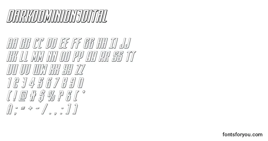A fonte Darkdominion3dital – alfabeto, números, caracteres especiais