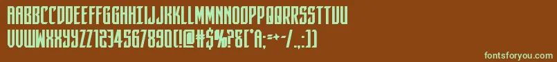 フォントdarkdominionbold – 緑色の文字が茶色の背景にあります。