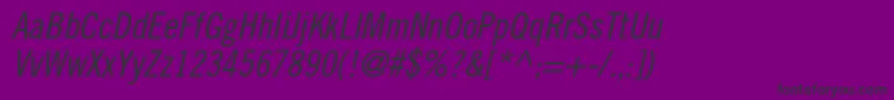 TradegothicltstdCn18obl-fontti – mustat fontit violetilla taustalla