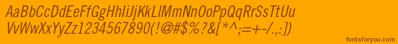 Fonte TradegothicltstdCn18obl – fontes marrons em um fundo laranja