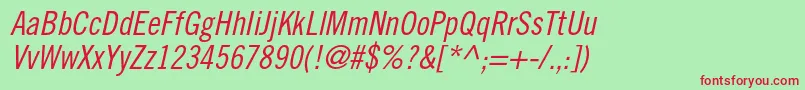 TradegothicltstdCn18obl Font – Red Fonts on Green Background