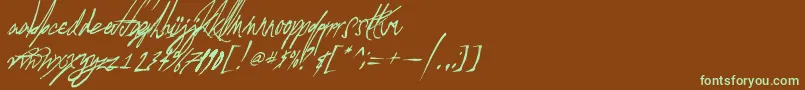 フォントAGlitchInTime – 緑色の文字が茶色の背景にあります。