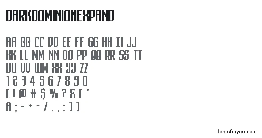 Schriftart Darkdominionexpand – Alphabet, Zahlen, spezielle Symbole