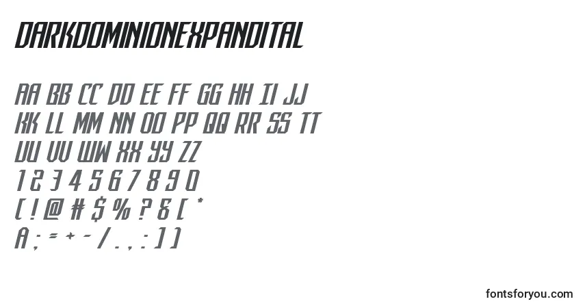 Czcionka Darkdominionexpandital – alfabet, cyfry, specjalne znaki