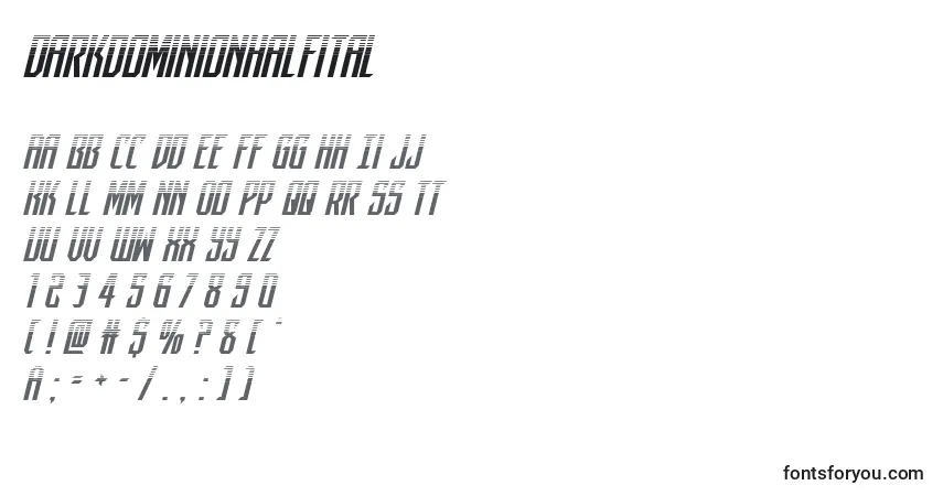 A fonte Darkdominionhalfital – alfabeto, números, caracteres especiais