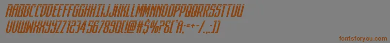フォントdarkdominionlaserital – 茶色の文字が灰色の背景にあります。