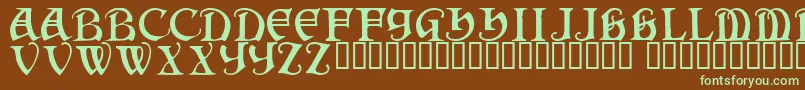 フォントDarkenstone – 緑色の文字が茶色の背景にあります。
