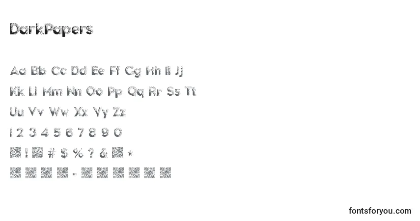 Fuente DarkPapers - alfabeto, números, caracteres especiales